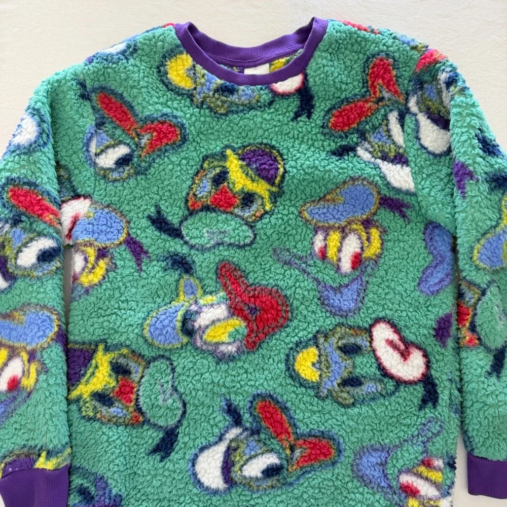 Disney Parks Donald Duck Sherpa Fleece Pullover Sweatshirt Green Purple Adult S